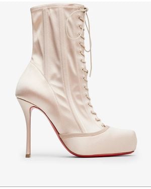 Christian Louboutin Pavlova 100 Lace Up Blush Satin Boots - White