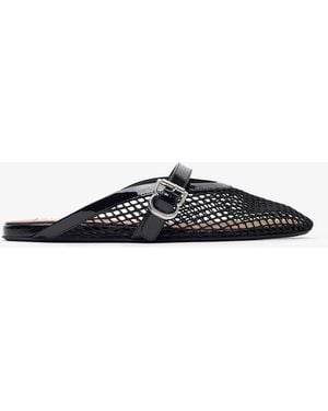 Alaïa Patent Black Mesh Mule Flats - White