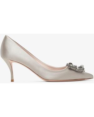 Roger Vivier Flower 65 Beige Strass Satin Court Shoes - White