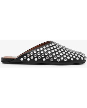 Alaïa Embellished Black Leather Mule Flats - White