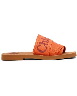 Chloé Woody Orange Linen Slide Sandals