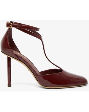 Ferragamo Lysandra 95 Dark Red Patent Court Shoes - White