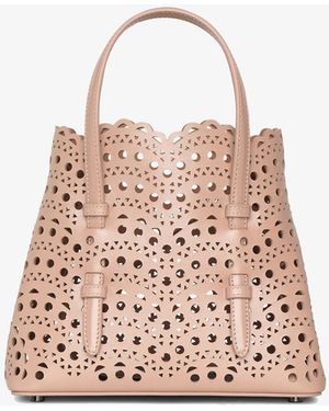 Alaïa Mina 20 Vienne Vague Beige Leather Tote Bag - Pink