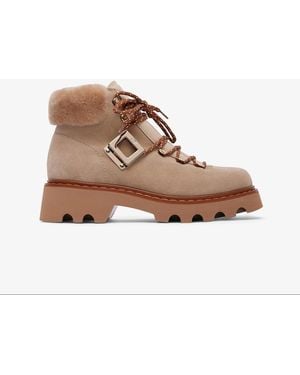 Roger Vivier Viv Rangers Shearling Beige Boots - Brown