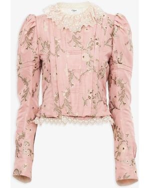 Chloé Baroque Silkblend Taffeta Jacket With Floral Jacquard - Pink