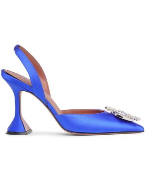 AMINA MUADDI Begum Sling Crystal Embellished Blue Satin Court Shoes