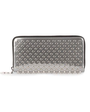 Christian Louboutin Panettone Silver Leather Studded Wallet - Metallic