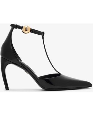 Ferragamo Odette 85 Black Patent Court Shoes - White
