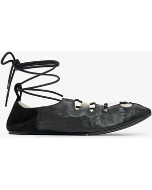 Alaïa Laced Black Leather Ballet Flats