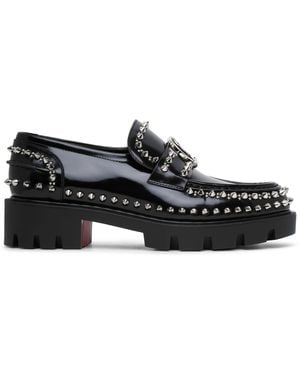Christian Louboutin Cl Moc Black Spikes Leather Flats