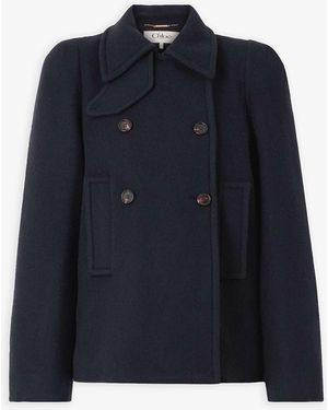 Chloé Oversized Short Wool Coat - Blue