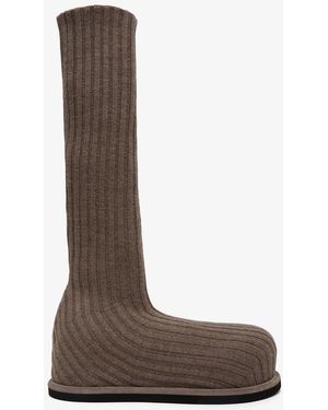 AMINA MUADDI Veneda Platform Beige Knitted Stretch Boots - Brown