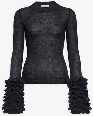 Alaïa Frills Sleeve Mohair Top - Black