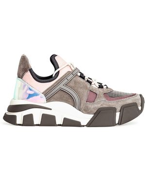 Ferragamo Cimbra Pink And Silver Trainers - Grey