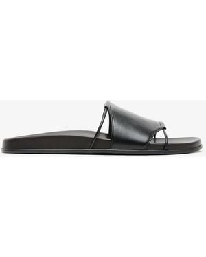 The Row Vivienne Black Leather Slides - White