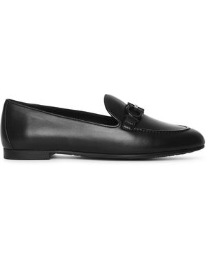 Ferragamo Trifoglio Gancino Leather Loafers - Black