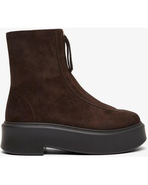 The Row Zipped Boot 1 Suede Ankle Boots - Brown