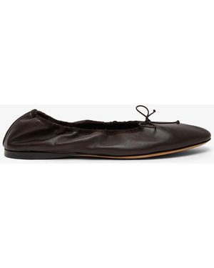 The Row Awar Dark Brown Leather Ballerina Flats - White