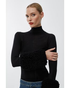 Alaïa Faux Fur Sleeved Knit Top - Black