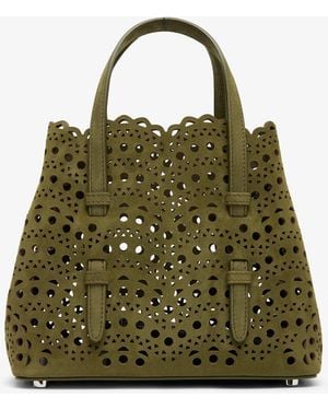 Alaïa Mina 20 Camouflage Green Suede Tote Bag
