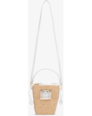 Roger Vivier Viv Skate Mini Raffia Bucket Bag - White