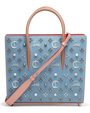 Christian Louboutin Paloma Loubinthesky Medium Blue Denim Pearl Tote Bag
