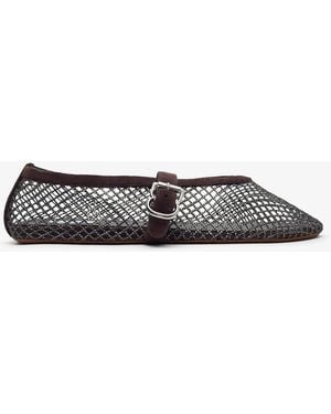 Alaïa Strass Mesh Brown Suede Ballet Flats - White