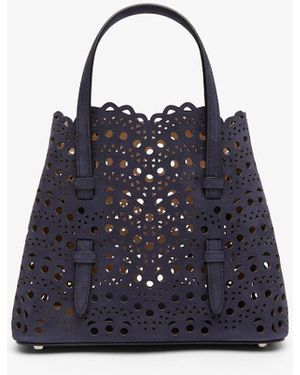 Alaïa Mina 20 Dark Blue Leather Tote Bag
