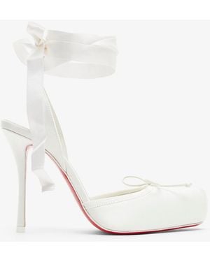 Christian Louboutin Cassia Lace Up 100 Ivory Satin Court Shoes - White