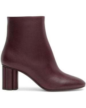 Ferragamo Molfetta 70 Leather Burgundy Booties - Purple