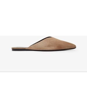 Herbert Levine Homebody Soft Brown Suede Slide Sandals - White