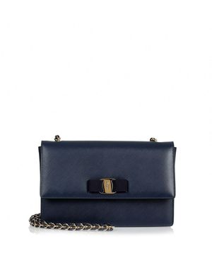 Ferragamo Ginny Navy Leather Shoulder Bag - Blue