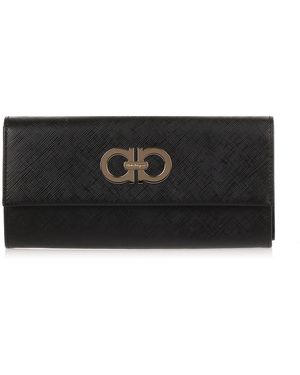 Ferragamo Black Double Gancio Continental Wallet
