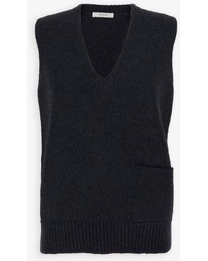 The Row Marte Charcoal Melange Cashmere Top - Black