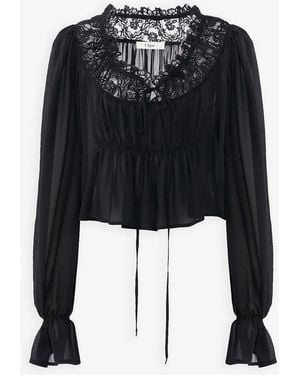 Chloé Scoop-neck Cropped Top In Silk Georgette & Lace - Black