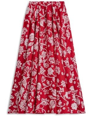 Scanlan Theodore Linen Tropical Bonded Skirt - Red