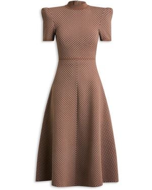 Scanlan Theodore Crepe Knit Gather Sleeve Dress - Brown
