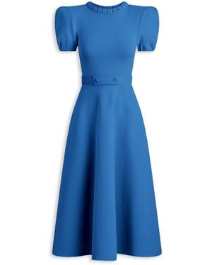 Scanlan Theodore Crepe Knit Gather Sleeve Dress - Blue