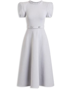 Scanlan Theodore Crepe Knit Gather Sleeve Dress - White