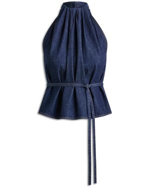 Scanlan Theodore Denim Gather Neck Top - Blue