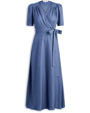 Scanlan Theodore Silk Jacquard Gather Sleeve Dress - Blue