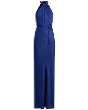 Scanlan Theodore Silk Jacquard Tie Neck Dress - Blue