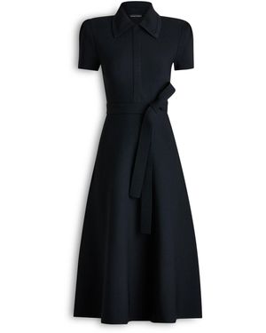 Scanlan Theodore Crepe Knit Gather Sleeve Collar Dress - Black