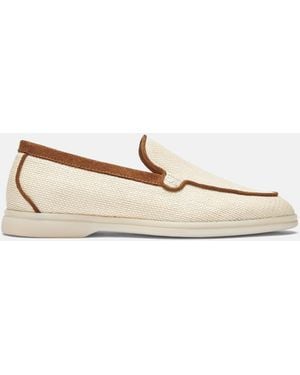 SCAROSSO Ludovica Beige Straw Loafers - Black