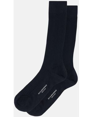 SCAROSSO Anthracite Lisle Socks - Blue