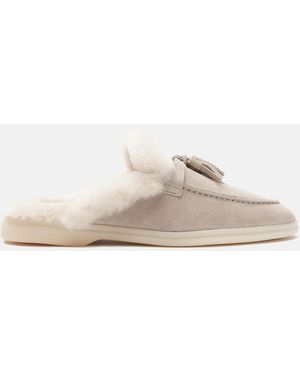 SCAROSSO Lucrezia Fur Sand Suede Mules - Black