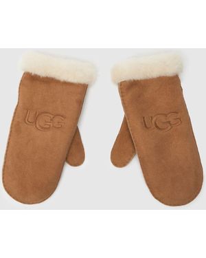 UGG Sheepskin Embroidered Mitten - Brown