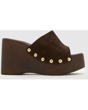 schuh Vixen Suede Wedge Clog Sandals - Brown
