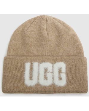UGG Fuzzy Logo Beanie - Natural
