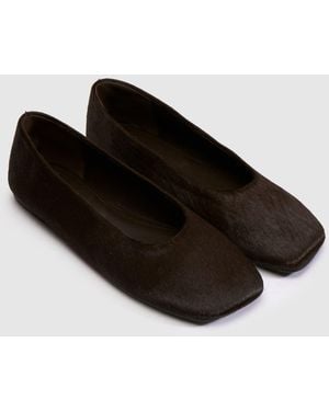 schuh Lilah Hair-On Leather Ballet Flats - Black